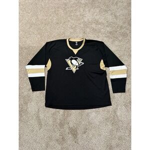 Pittsburgh Penguins Jersey Mens XL Black Tan Front Logo NHL Hockey Pullover